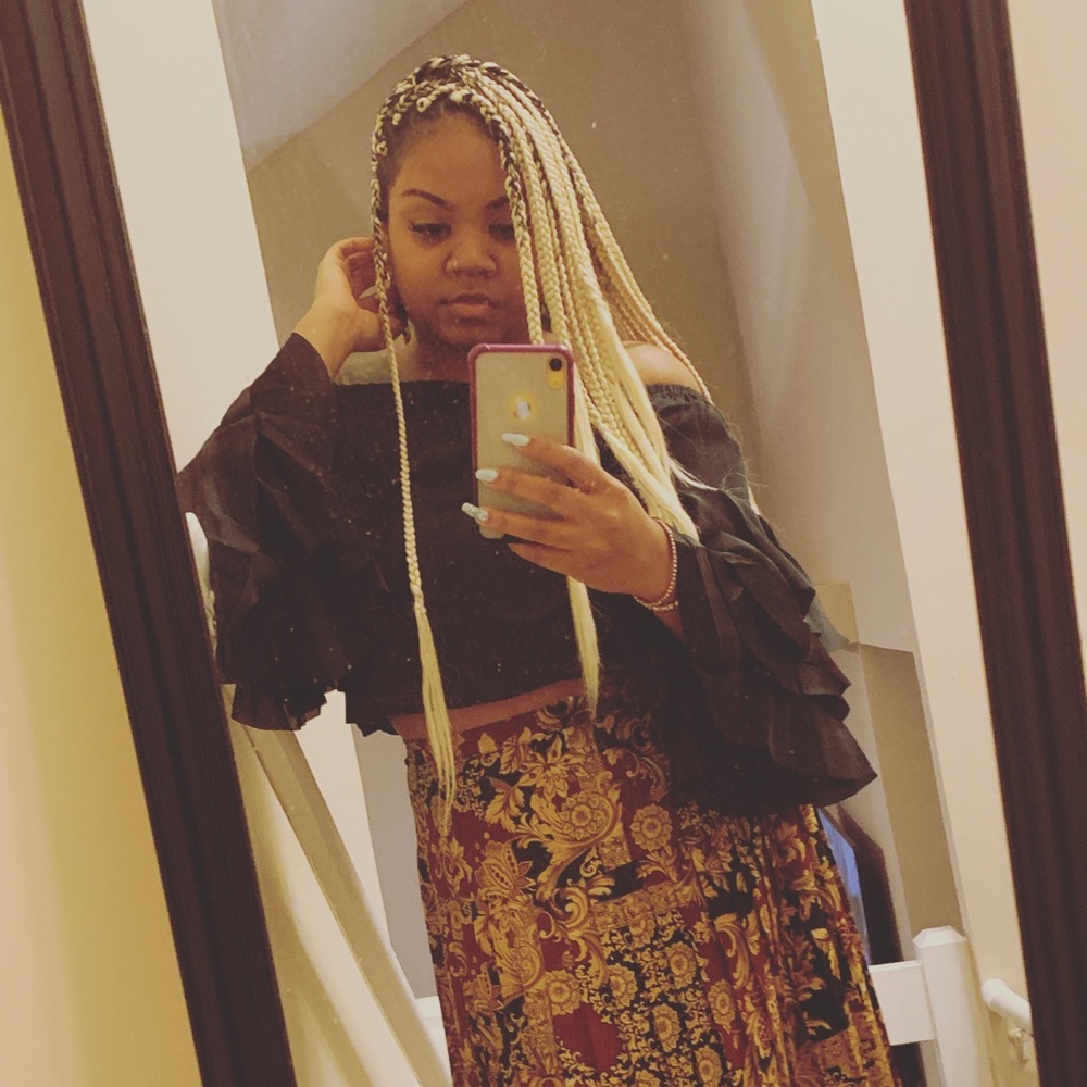 Black off shoulder ruffled sleeve top